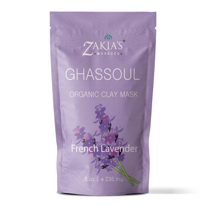 Moroccan Rhassoul Clay Mask (French Lavender) Organic Natural Facial Mask and Skin Care Treatment - Anti-aging Mud Mask for Dry & Oily Skin, Acne, Eczema & Psoriasis - 8 Oz
