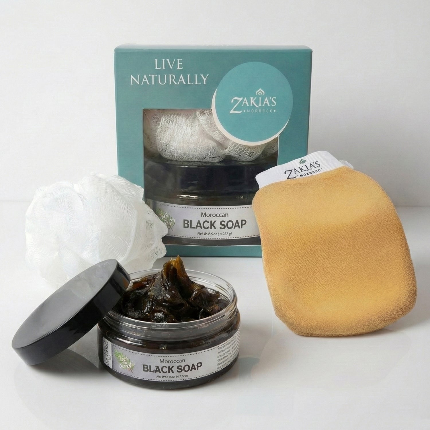Moroccan Black Soap Exfoliating Kessa Gift Box  -  Original