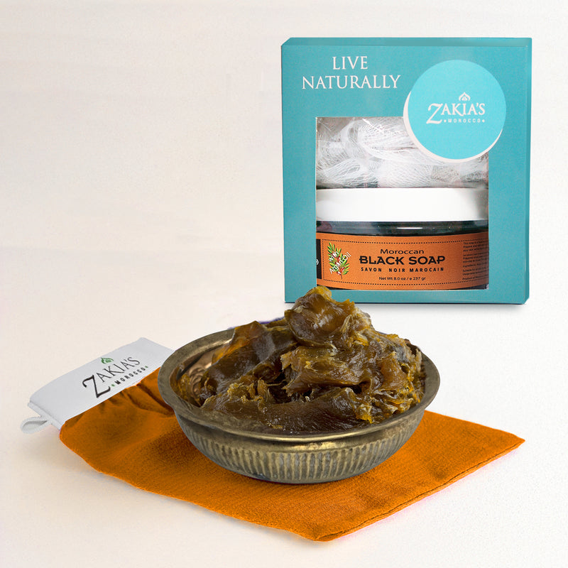 Moroccan Black Soap Exfoliating Kessa Gift Box - Argan Oil