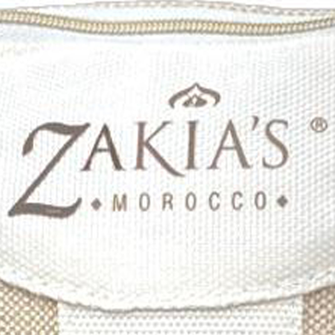 Zakia's Morocco logo on cosmetic bag