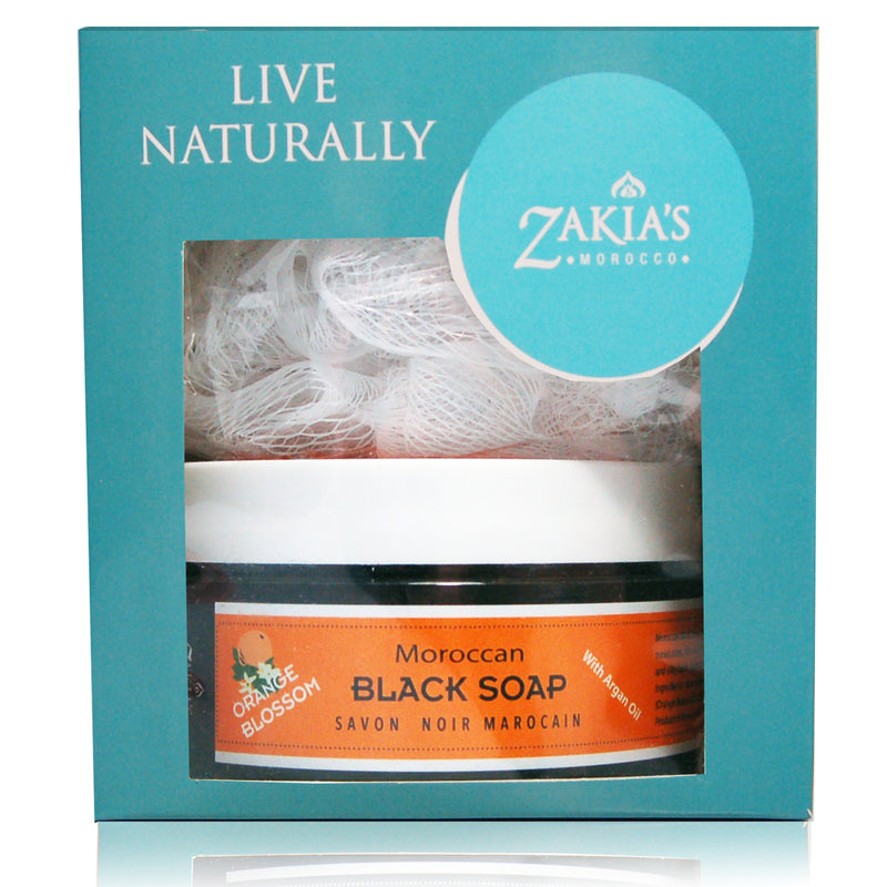 Moroccan Black Soap Exfoliating Kessa Gift Box - Fleur d'Oranger