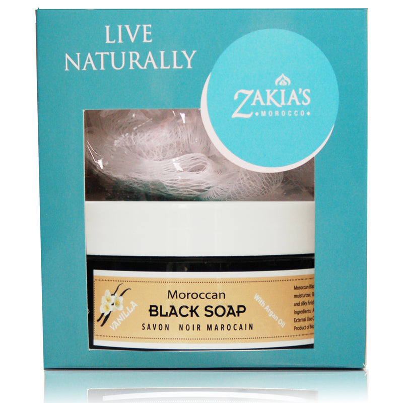 Moroccan Black Soap Exfoliating Kessa Gift Box  -  Vanilla