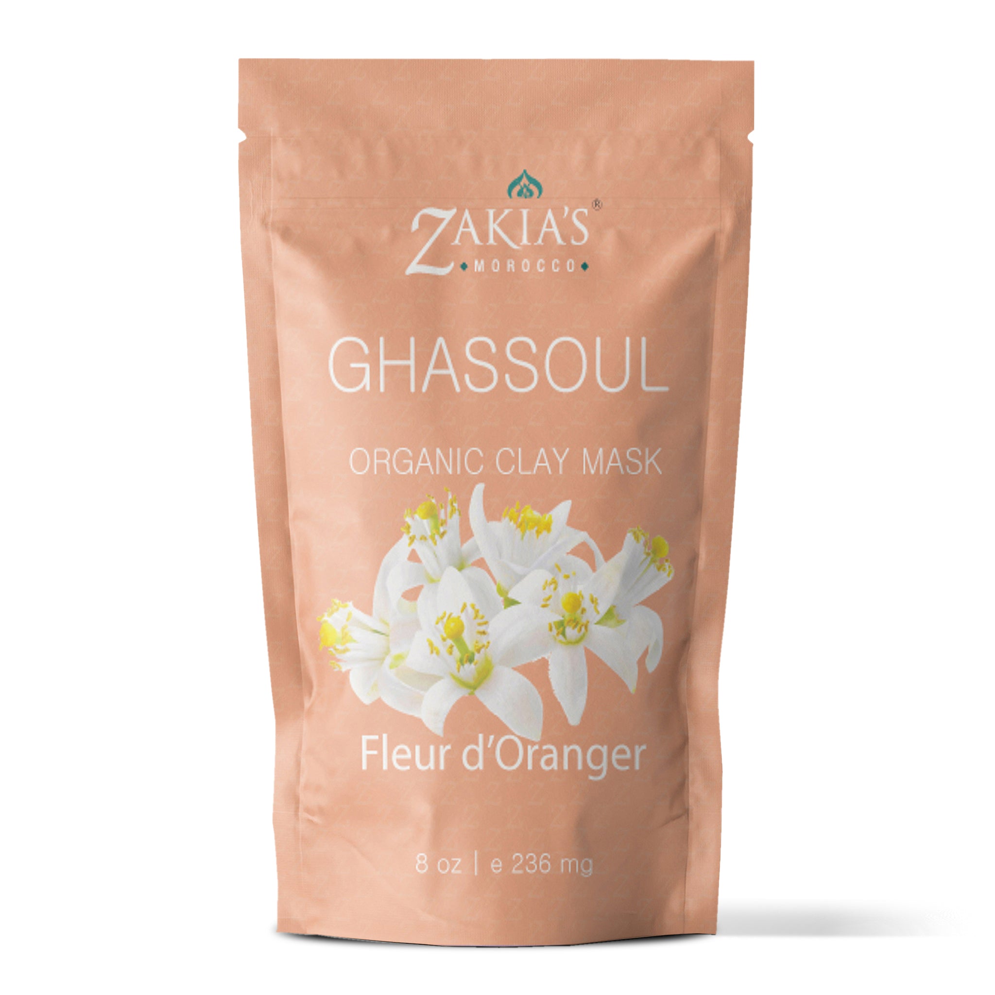 Moroccan Rhassoul Clay Mask (Exotic Orange Blossom) Organic Natural Facial Mask and Skin Care Treatment - Anti-aging Mud Mask for Dry & Oily Skin, Acne, Eczema & Psoriasis - 8 Oz